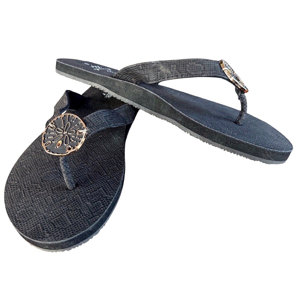 Amanda Blu Martinique Sandal Matte Black Snake‎ Sand Dollar Flip Flops 82713 8